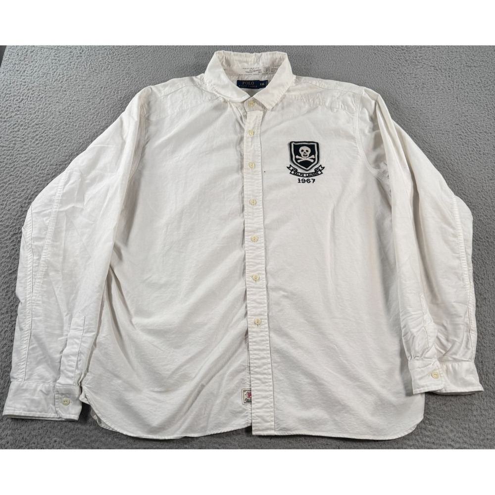 Polo Ralph Lauren Shirt Men 2XL Varsity Skull Patch Sportsman Western Patchwork